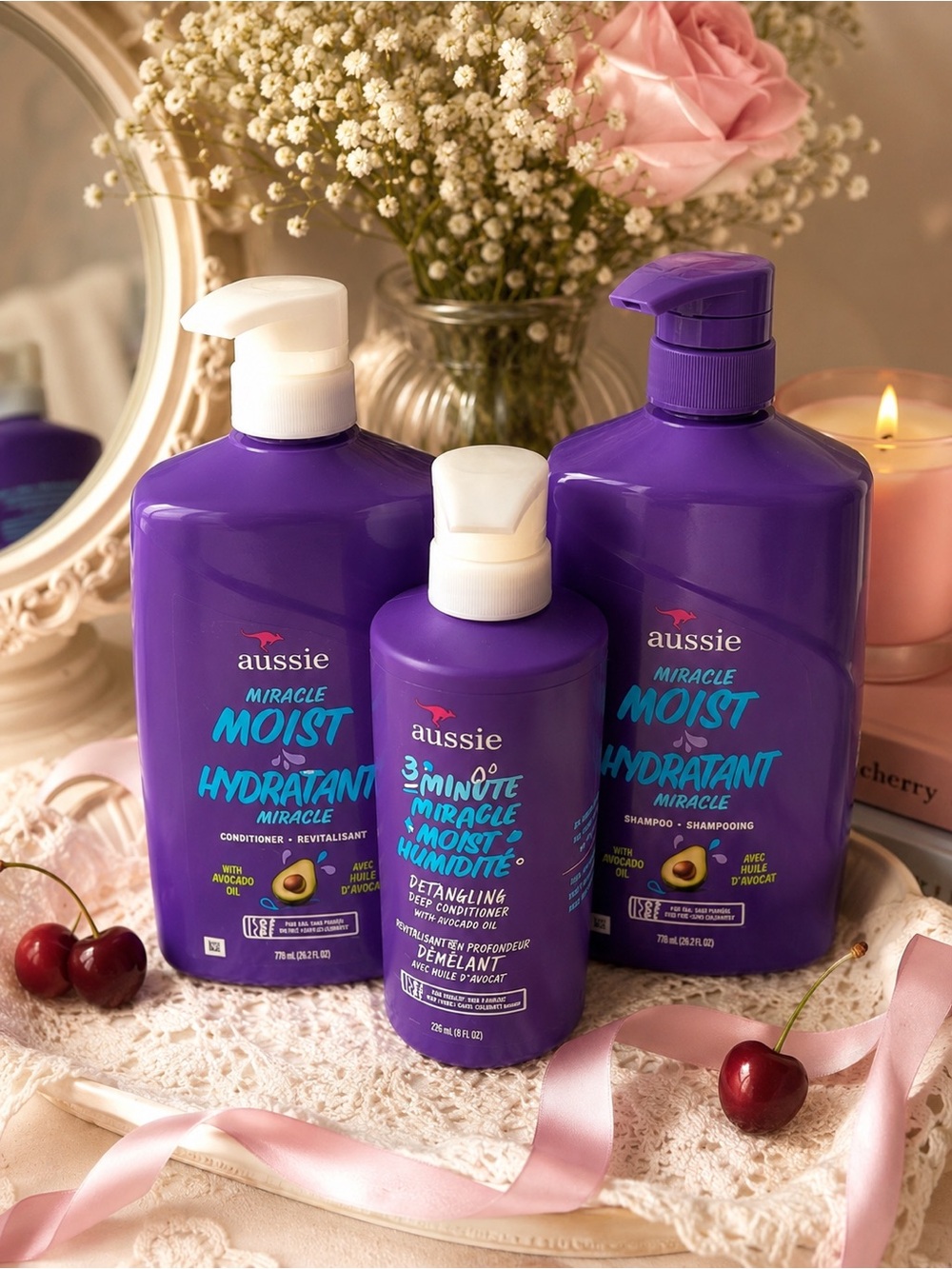 Aussie Miracle Moist Hair Care Bundle | Shampoo, Conditioner & 3 Minute Miracle